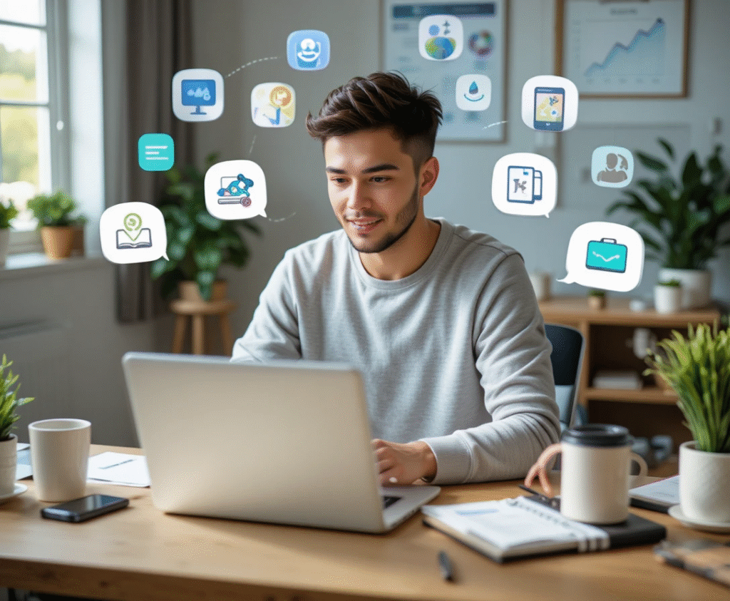Young freelancer working online using AI tools – Top Side Hustles in the USA 2026