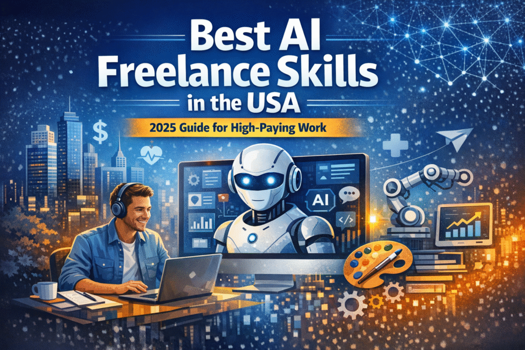 Graphic for the guide to the best AI freelance skills and high-paying work in the USA for 2025.