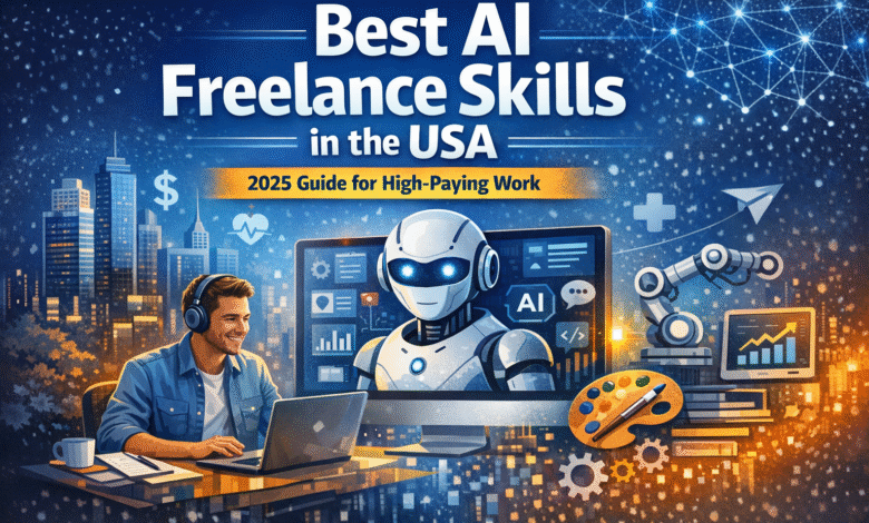 Graphic for the guide to the best AI freelance skills and high-paying work in the USA for 2025.
