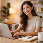 Student working on laptop from home during remote internship in 2026
