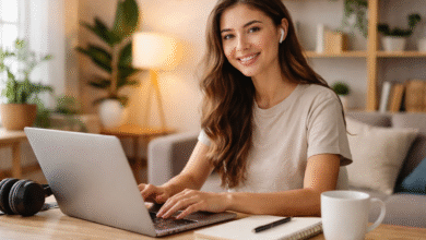 Student working on laptop from home during remote internship in 2026