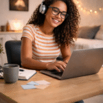 Student working remotely on a laptop for a remote internship in 2026