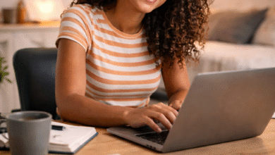 Student working remotely on a laptop for a remote internship in 2026