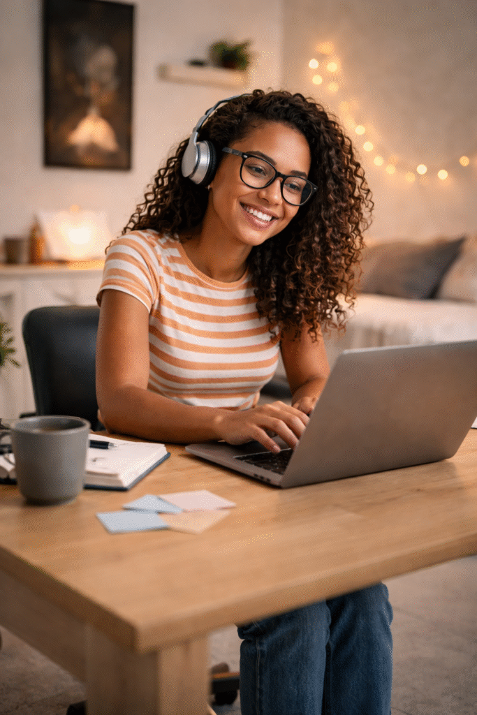 Student working remotely on a laptop for a remote internship in 2026