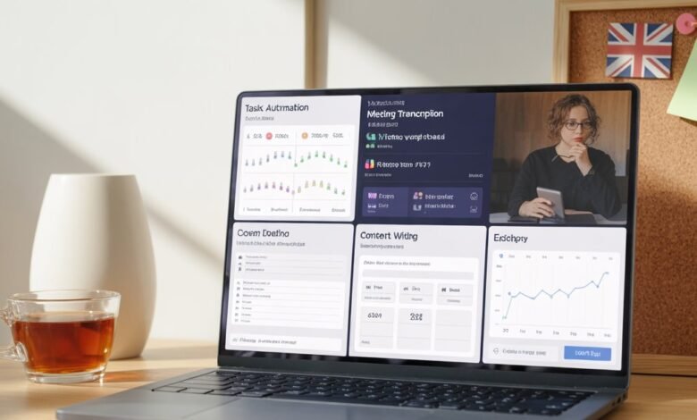 AI productivity tools dashboard used by self-employed freelancers in the UK
