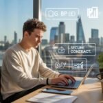 Professional UK freelancer in a London co-working space using 2026 freelance platforms to find clients and manage GBP payments."