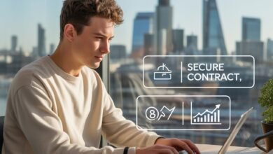 Professional UK freelancer in a London co-working space using 2026 freelance platforms to find clients and manage GBP payments."