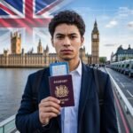 UK Visa News 2026 digital illustration showing e-visa on smartphone with UK flag and diverse professionals, reflecting new immigration rules and 10-year settlement.