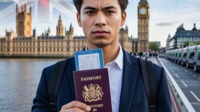 UK Visa News 2026 digital illustration showing e-visa on smartphone with UK flag and diverse professionals, reflecting new immigration rules and 10-year settlement.