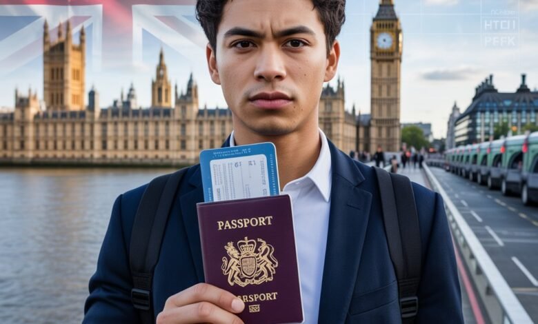 UK Visa News 2026 digital illustration showing e-visa on smartphone with UK flag and diverse professionals, reflecting new immigration rules and 10-year settlement.