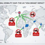 Global Mobility Map showing UK Visa Brake 2026 impact on Afghanistan, Cameroon, Myanmar, and Sudan.