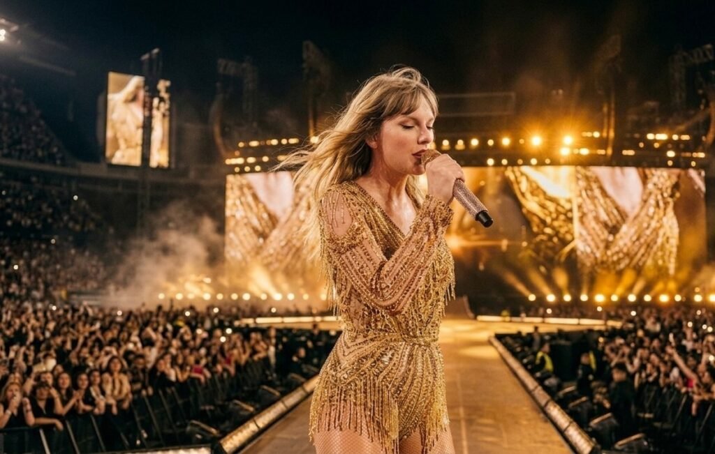 Taylor Swift as a business icon, representing her $2 Billion net worth achievement in 2026.