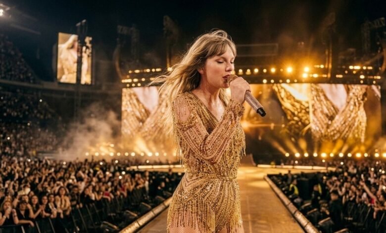 Taylor Swift as a business icon, representing her $2 Billion net worth achievement in 2026.