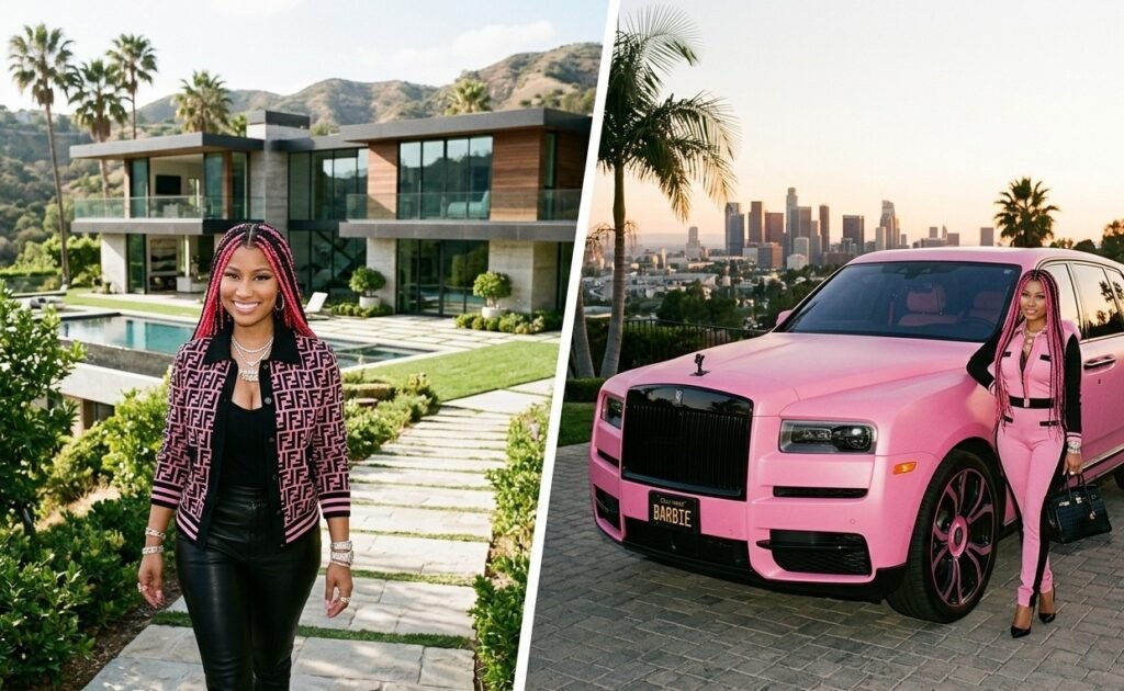 Nicki Minaj pink Lamborghini and Hidden Hills mansion assets