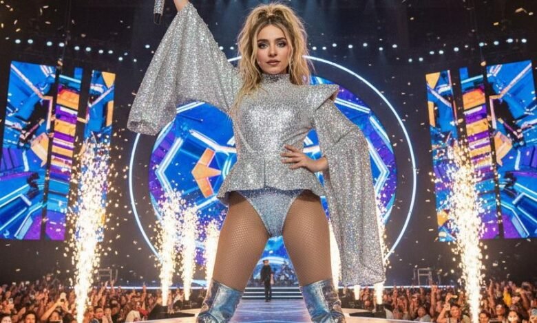 Sabrina Carpenter performing as a headliner at Coachella 2026, showcasing her status as a global pop icon."