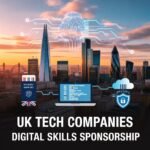 Top UK tech companies offering digital skills sponsorship in 2026 with London skyline and technology theme