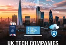Top UK tech companies offering digital skills sponsorship in 2026 with London skyline and technology theme