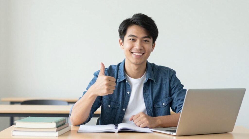 Student confidently prepared for exams using AI study tools in 2026