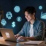 A person starting an AI business from home with zero investment using free AI tools in 2026"