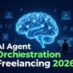 Freelancer managing AI agent orchestration workflow on laptop in 2026 earning remote income