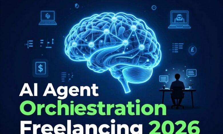 Freelancer managing AI agent orchestration workflow on laptop in 2026 earning remote income