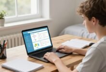 UK student using best AI tools for exam prep 2026 on laptop — physics, maths, biology and chemistry revision
