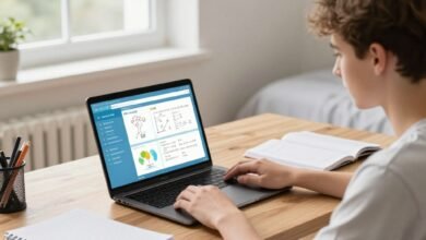 UK student using best AI tools for exam prep 2026 on laptop — physics, maths, biology and chemistry revision