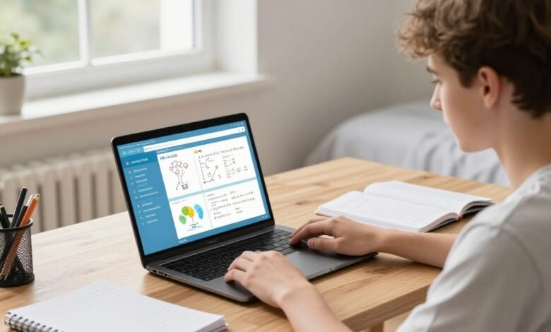 UK student using best AI tools for exam prep 2026 on laptop — physics, maths, biology and chemistry revision