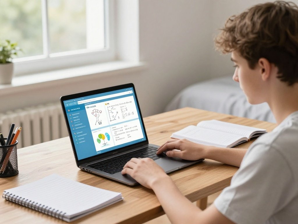 UK student using best AI tools for exam prep 2026 on laptop — physics, maths, biology and chemistry revision