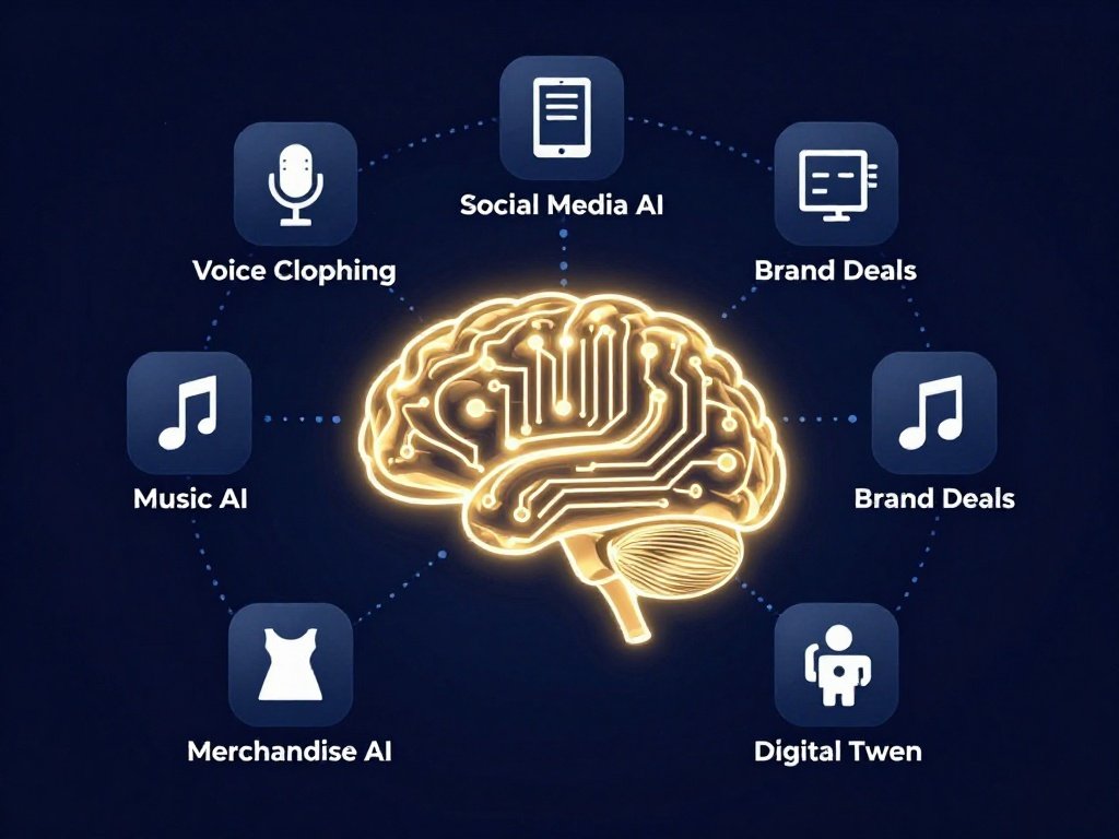 Celebrity AI business empire breakdown   voice cloning, digital twin, social media automation, brand deals, merchandise AI