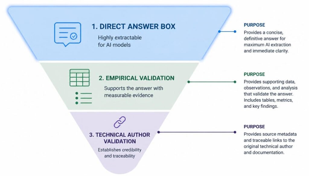 A content blueprint from the Perplexity SEO Guide displaying the inverted pyramid layout required for optimal RAG extraction and inline citation wins.