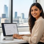 best AI content writing tools for businesses 2026 — professional using AI writing software on laptop