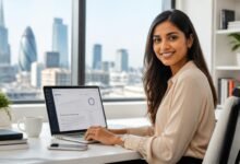 best AI content writing tools for businesses 2026 — professional using AI writing software on laptop