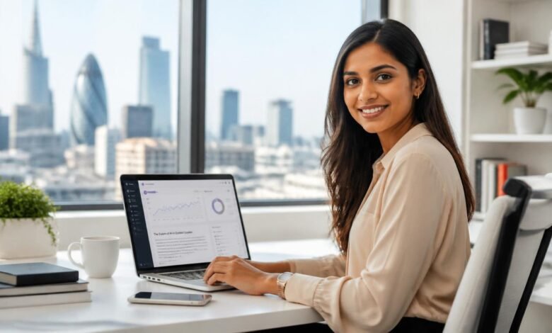 best AI content writing tools for businesses 2026 — professional using AI writing software on laptop