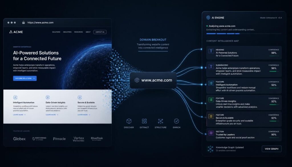 An enterprise digital interface illustrating the complete Perplexity SEO Guide framework for mapping website nodes to AI search engine citation cards.
