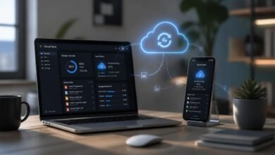 Seven top cloud storage services for 2026 compared side by side on desktop and smartphone screens.