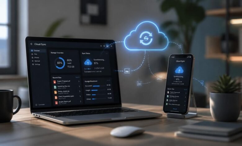 Seven top cloud storage services for 2026 compared side by side on desktop and smartphone screens.