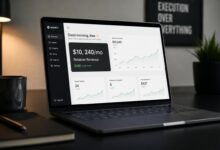 AI freelancer workspace dashboard showing 10k monthly revenue case study analytics 2026