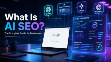 What Is AI SEO guide showing AI-powered search optimisation for Google AI Overviews, ChatGPT, Gemini and semantic SEO