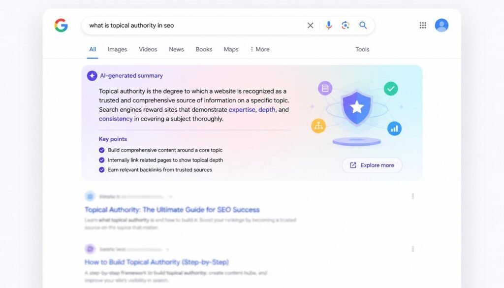 Google AI Overview search results page showing AI-generated summary above traditional links