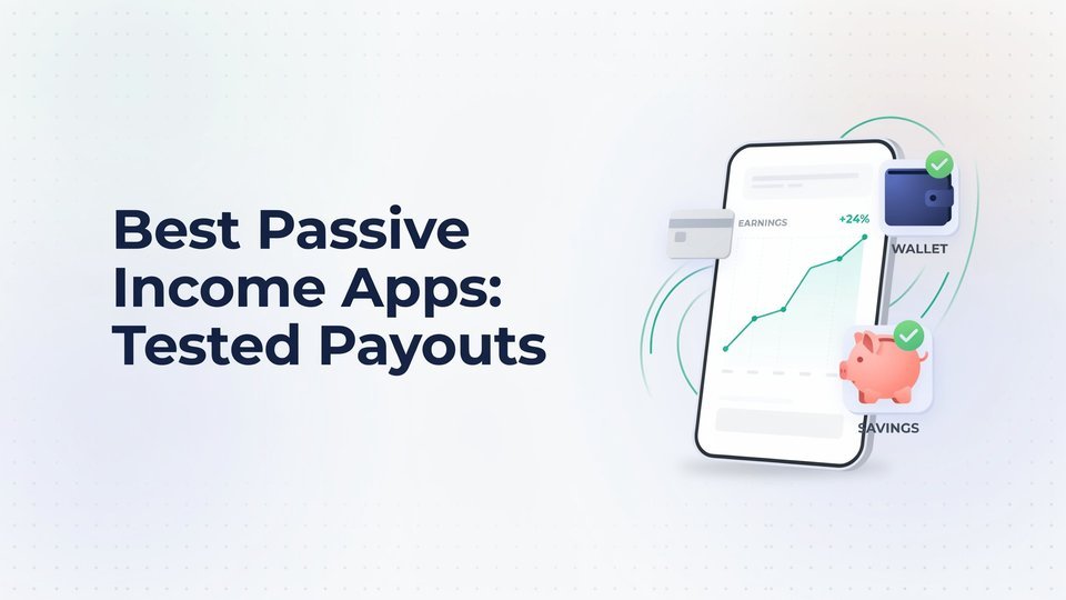 Infographic showcasing key evaluation factors for the best passive income apps on iOS and Android devices.