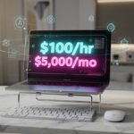 A professional workspace layout showcasing online AI training jobs for remote contractors earning from home without a tech degree.