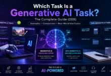 Which task is a generative AI task, showing generative AI examples like text, image, music, and code generation compared with non-generative AI tasks.