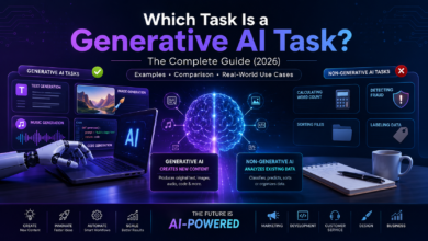 Which task is a generative AI task, showing generative AI examples like text, image, music, and code generation compared with non-generative AI tasks.