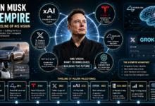Elon Musk AI empire featuring xAI, Grok, Tesla AI and Neuralink