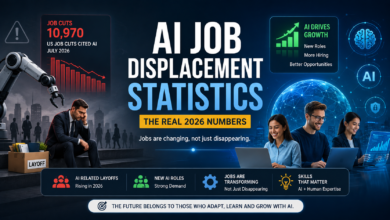 AI job displacement statistics showing jobs lost, created and reshaped in 2026