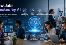 New jobs created by AI showing seven human-machine hybrid roles and future AI careers