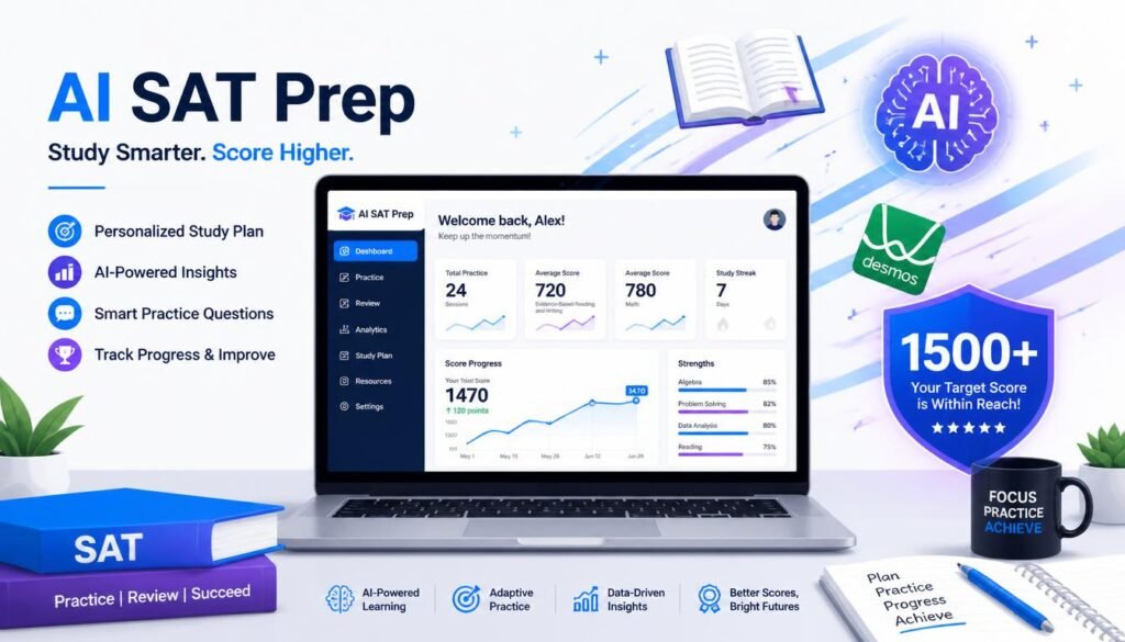 A high school student using a free AI SAT prep tool on a laptop to study for the Digital SAT exam