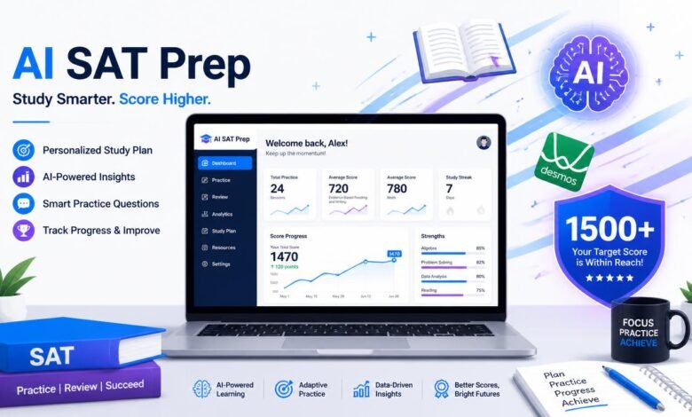 A high school student using a free AI SAT prep tool on a laptop to study for the Digital SAT exam