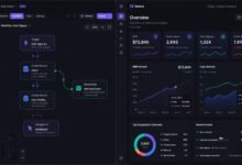 Visual preview of a no-code Micro SaaS builder platform connecting workflows to a live revenue dashboard